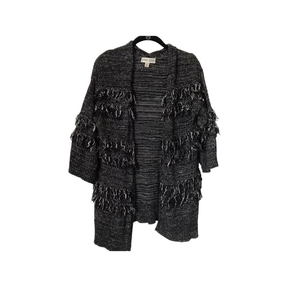 Knox Rose Sweater Size XS Black Grey Fringe Long Sleeve Boho Open Front Cardigan